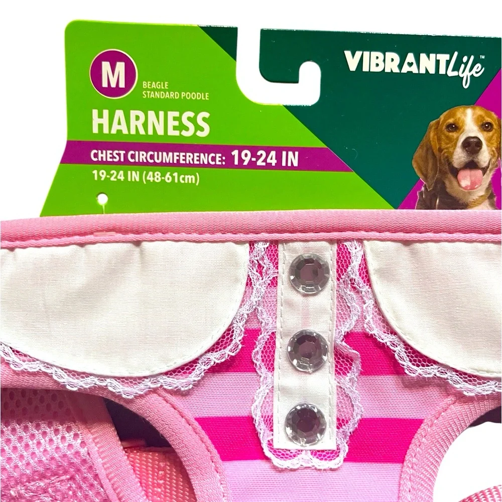Vibrant Life Stripped Harness Dog Color Pink Size M